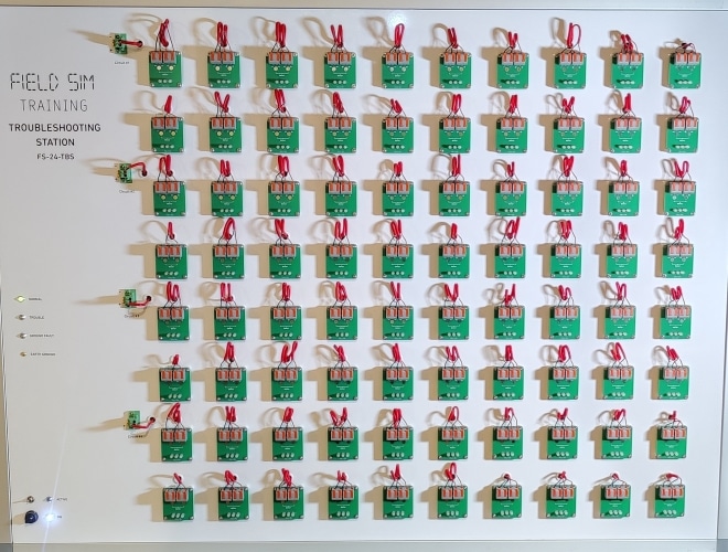 The FS-24-TBS Troubleshooting Station with 80 devices across 4 circuits. System is normal as indicated by a green Normal LED.